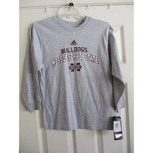 ADIDAS BULLDOGS MISSISSIPPI STATE SHIRT GREY NWT SMALL WITH DEFECTS